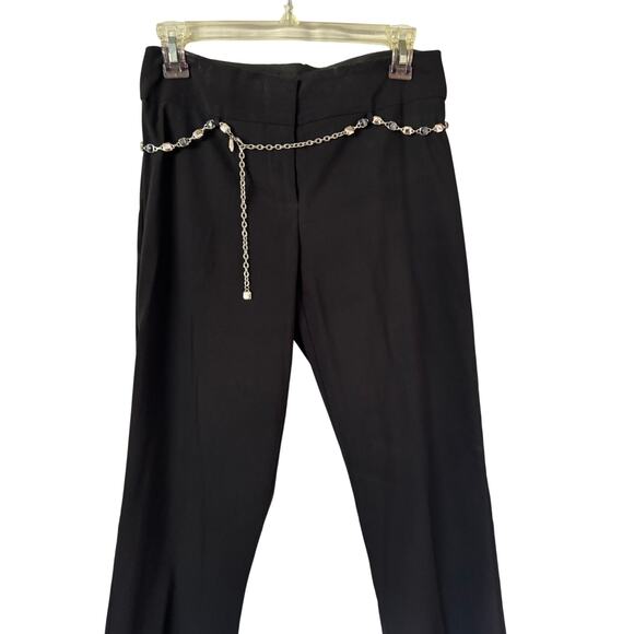 Cache Navy Pant with Metal Chain Enamel Belt Stretch 2" Waist Band Flare Leg - Picture 2 of 6